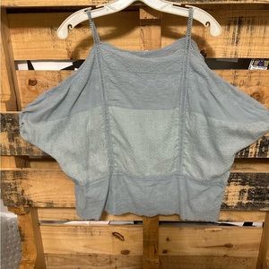 Entro Women's Size Small Cold Shoulder Embroidery Eyelet Top sage green